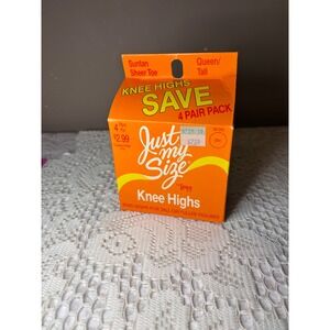 VTG Just My Size Leggs Knee Highs 4 Pack Queen Tall QT Suntan Sheer Toe NOS